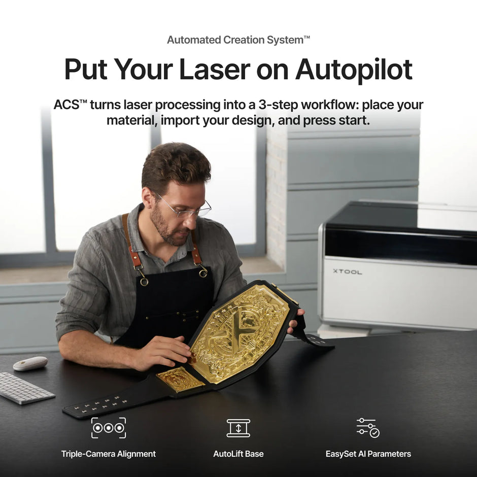 xTool X1 ACS smart workflow with camera placement and AutoLift