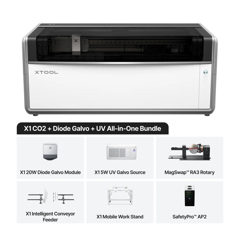 xTool X1 CO2 + Diode Galvo UV 5W All-in-one Bundle configuration