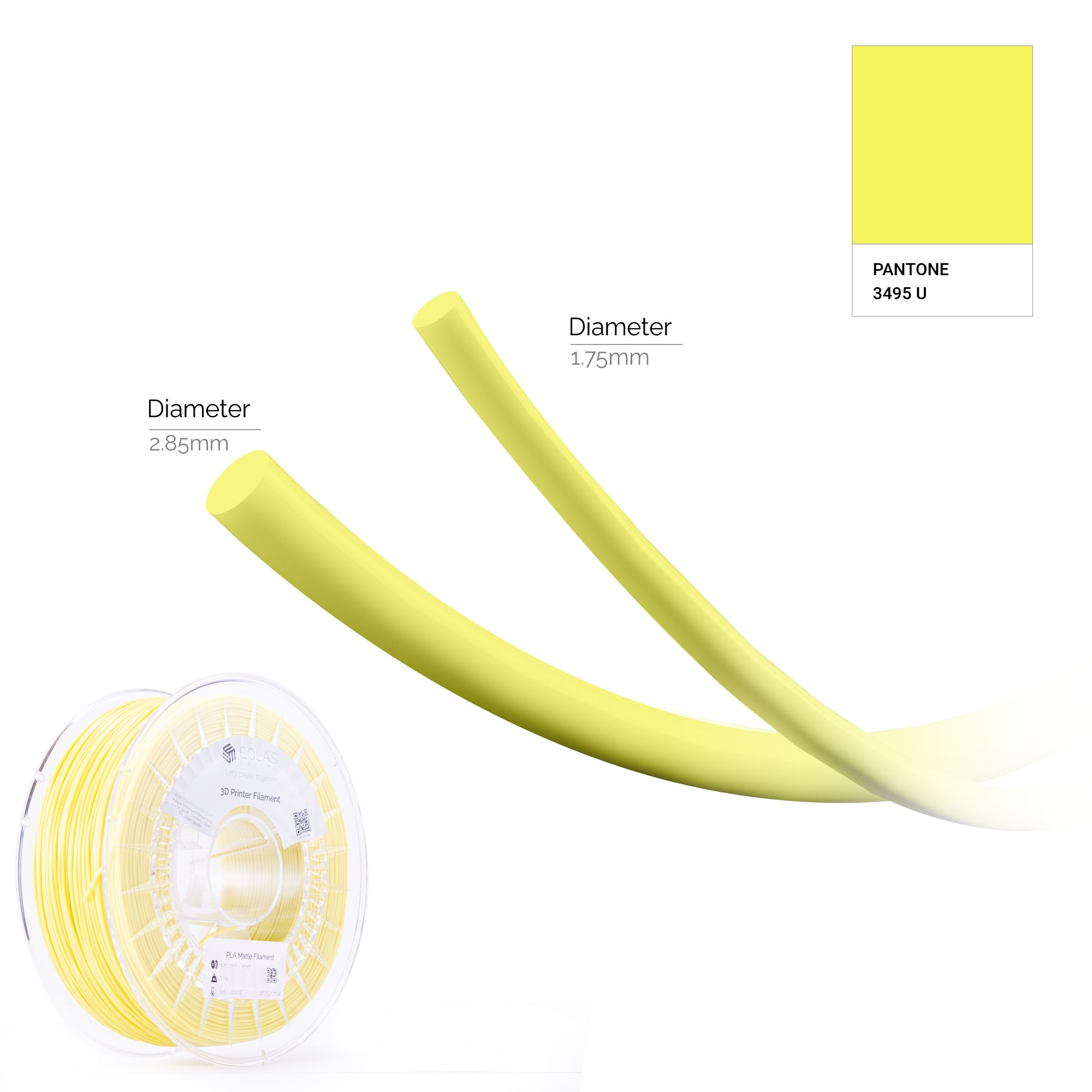 A yellow PLA Matte spool available in diameters 1.75 & 2.85 mm 