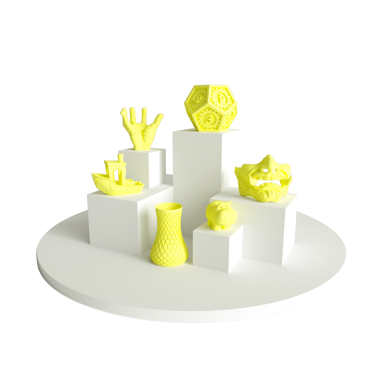 Gallery of 3D printed models with yellow PLA Matte 