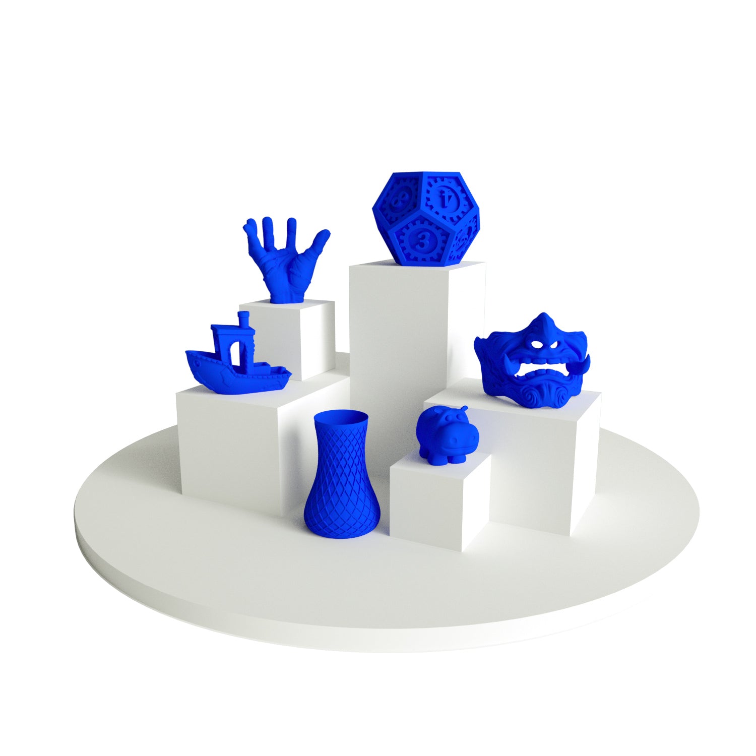 Gallery of 3D printed models with blue PLA Matte 