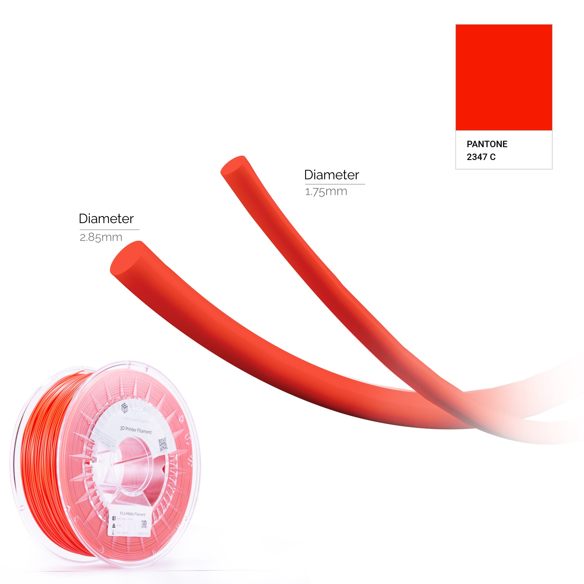 A red PLA Matte spool available in diameters 1.75 & 2.85 mm 